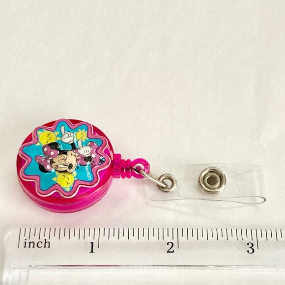 Disney Minnie Mouse Charm ID Badge Holder Lanyard Retractable Reel Pink Dots - Picture 5 of 5